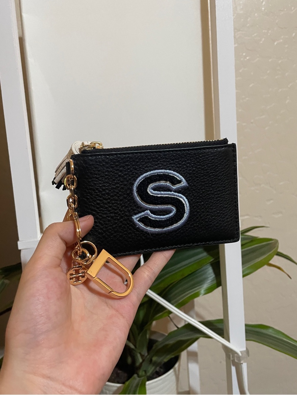 Tory Burch Black Leather Keyring Card Case with Gold Hardware